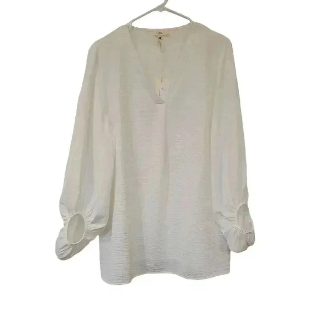 Ott Women's White Poly V-Neck Droop Sleeve Top NEW